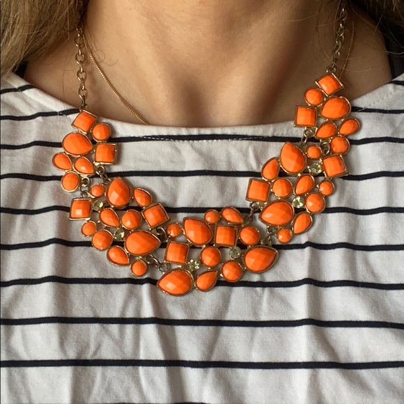 Jewelry - Orange Gold Bib Statement Fashion Necklace